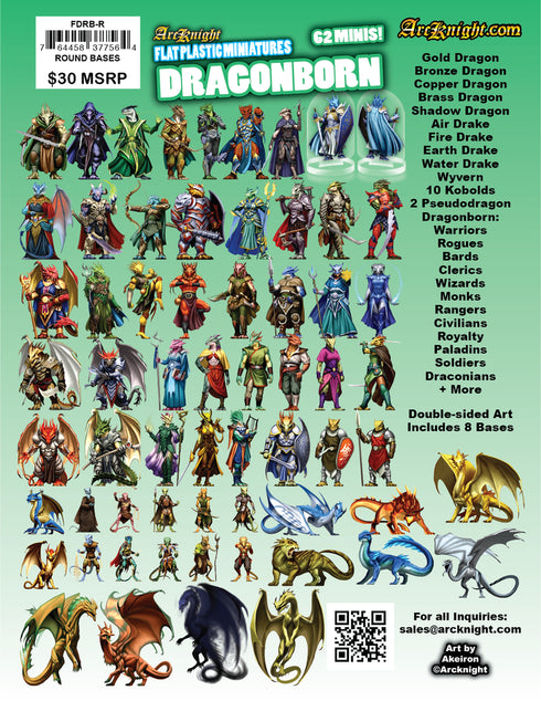 Arcknight Flat Plastic Miniatures - Dragonborn Set - 62 2D Minis